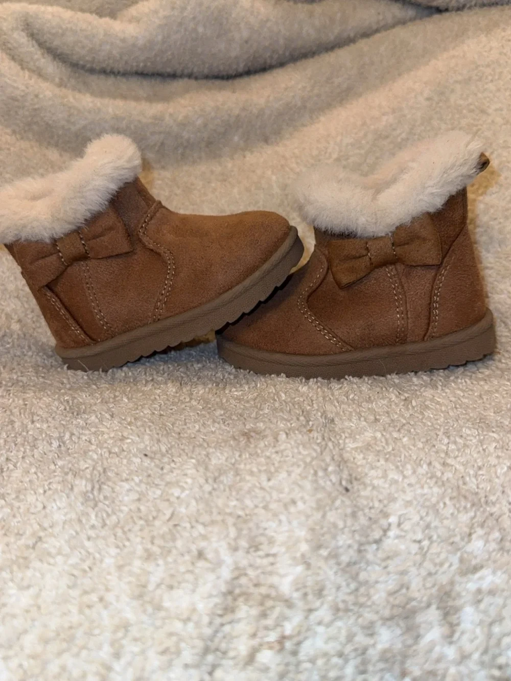 Toddler Cozy Faux-Suede Brown Fur-Trim Bow Boots
